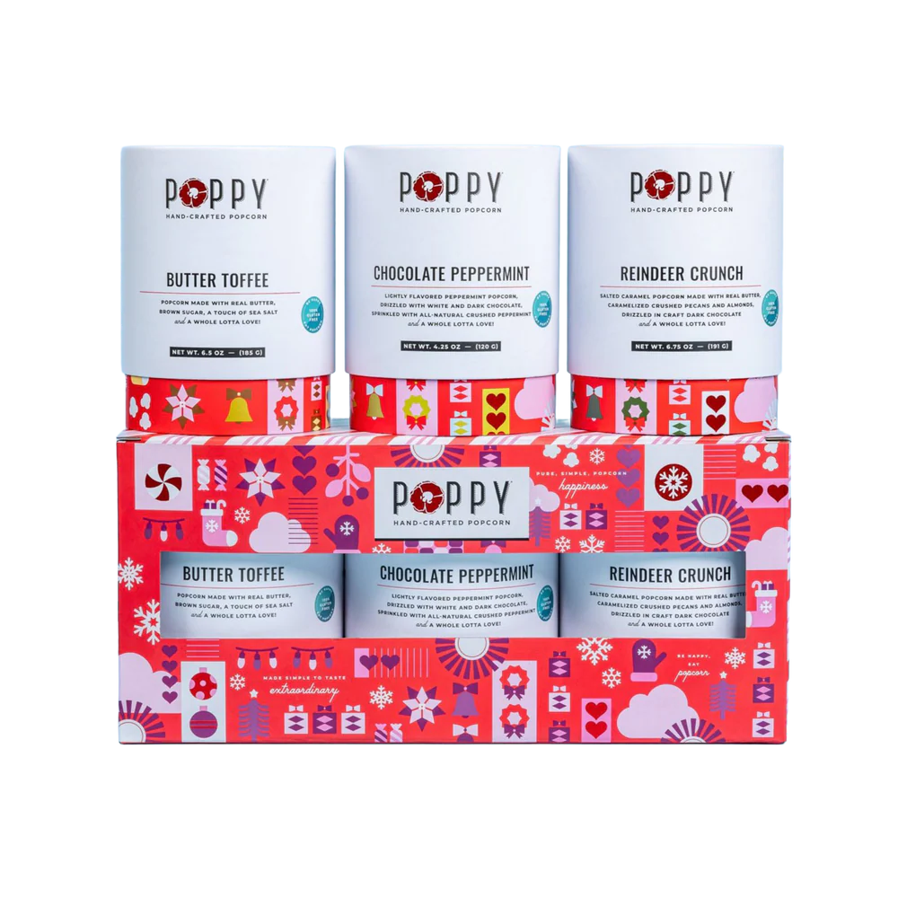 Poppy Holiday Cylinder Trio of Popcorn