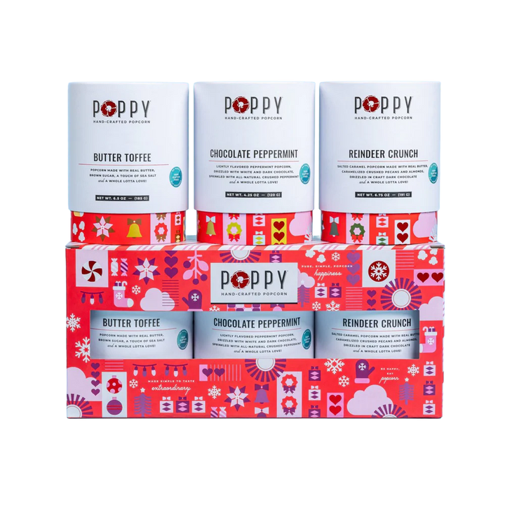 Poppy Holiday Cylinder Trio of Popcorn