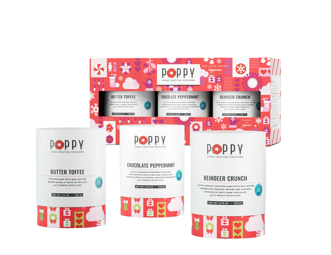 Poppy Holiday Cylinder Trio of Popcorn