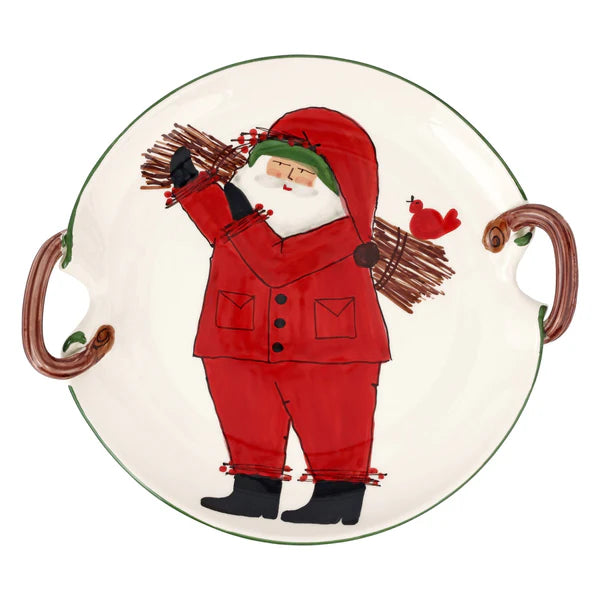 VIETRI Old St. Nick Handled Round Platter with Sticks