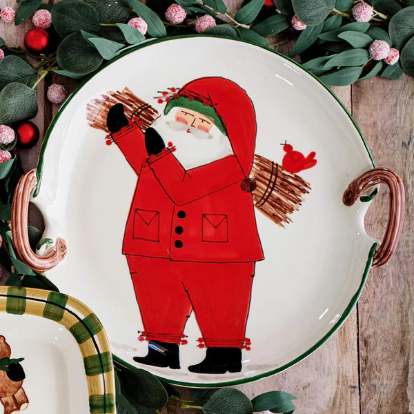 VIETRI Old St. Nick Handled Round Platter with Sticks