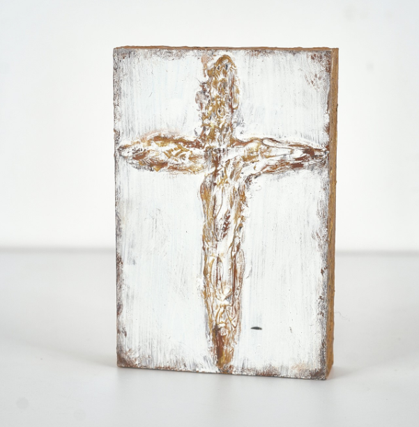 Ivory & Gold Wood Cross Block