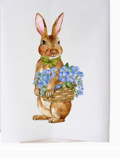 Bunny Flower Basket Tea Towel