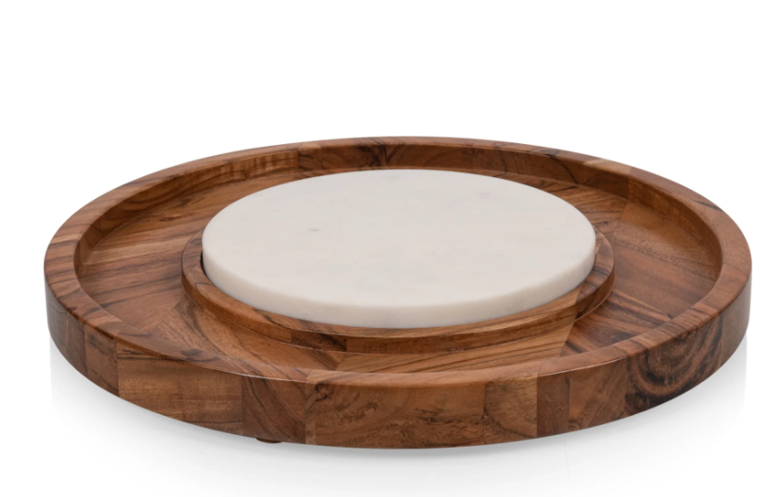 Acacia Platter with Marble Cheeseboard