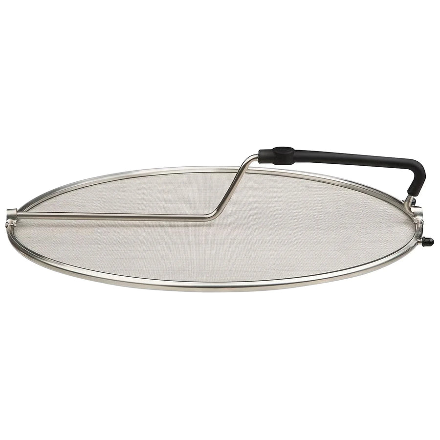 Progressive standing splatter screen over pan